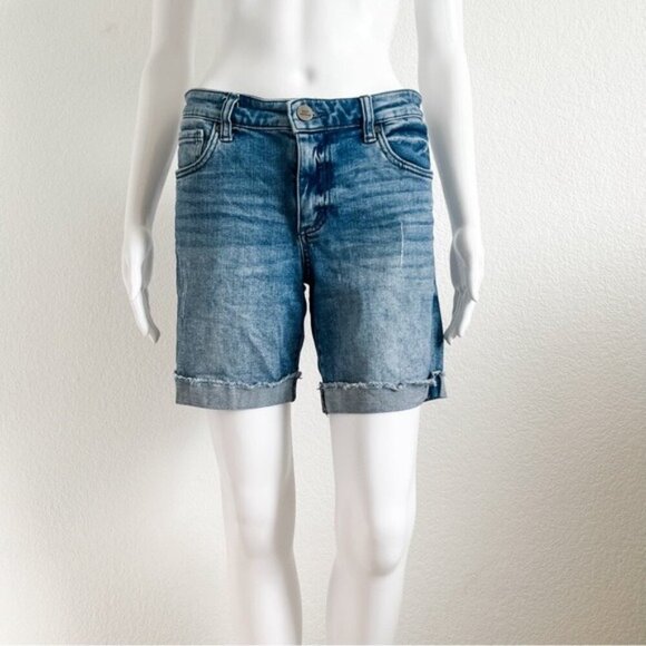 Kut From the Kloth‎ Size 4 Boyfriend Mid-Rise Denim Bermuda Shorts Cuffed Hem - Picture 1 of 13